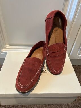 Sperry Suede Penny Loafers in Deep Red 7.5